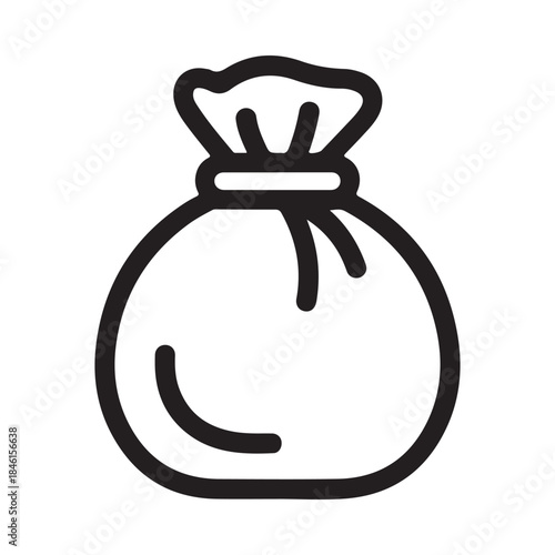 A simple black and white line art icon representing a sack full of money or valuable goods
