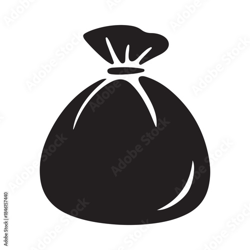 A simple black silhouette icon depicting a tied-off bag or sack on a white background