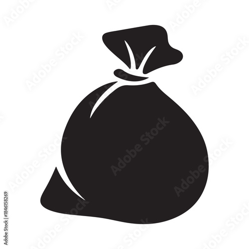 Minimalist black silhouette icon representing a full sack or money bag tied at the top
