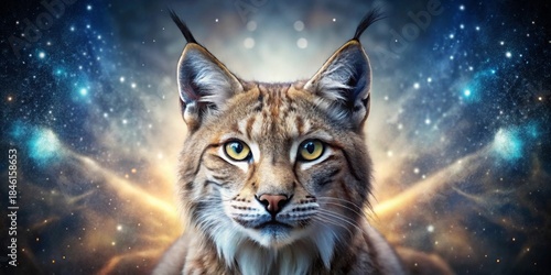 A Majestic Lynx, Eyes Fixed on a Cosmic Nebula, a Symbol of Wild Beauty and Celestial Wonder