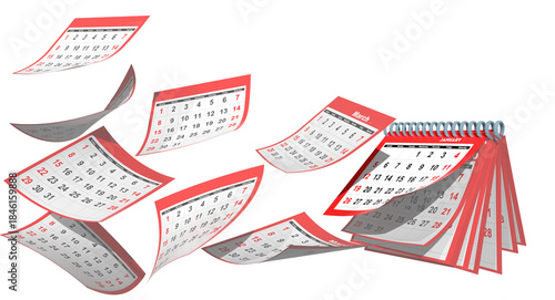 calendar flying pages memories  past time - 3d rendering