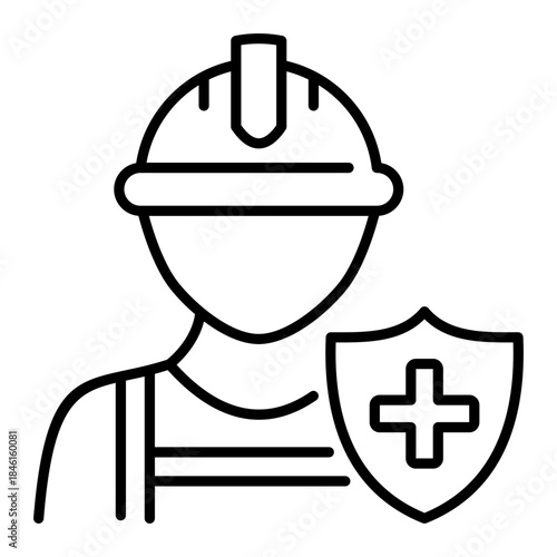 Occupational Health and Safety Insurance for Construction and Industrial Workers Line Icon. representing job site safety, workers compensation, and workplace injury protection.