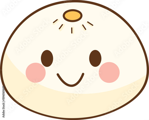 steamed bun and Baozi with a smiling face and rosy cheeks.