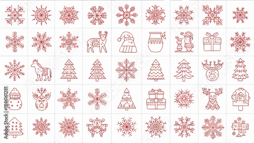Festive Design Elements: A collection of meticulously crafted, festive designs including snowflakes, reindeer, snowman and Christmas trees, evoking the warmth and cheer of the holiday season.