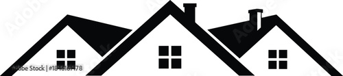 Silhouette roof house skyline with chimneys and windows, residential real estate property symbol for home construction, architecture, neighborhood, housing design illustration