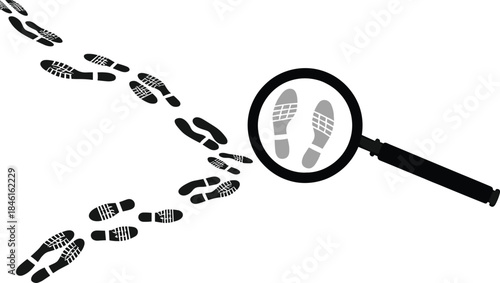 Footprint Trail Investigation with Magnifying Glass Forensic Search Concept Isolated on Transparent Background