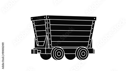 A simple black and white illustration of a classic railway freight car