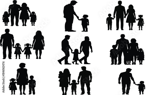 Silhouettes of diverse family units and relationships