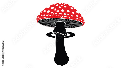A striking illustration of a classic red and white spotted mushroom