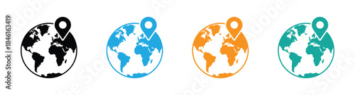 Earth globe and map pins icon. online deliver service, delivery tracking, pin location point marker of shipment map. World traveling or GPS navigation concept.