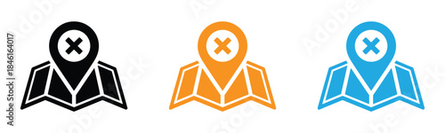 Person icon in a map pin. Colorful map pin icons with crossed marks. location marker with person icon. representing locations and human connection.  Map pointer sign.