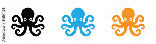 Sea Octopus icon art design . Vector silhouette image of a sea water octopus illustration design. Colorful octopus illustrations in black, blue, and orange hues.