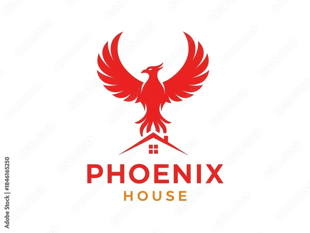 Obraz premium Vibrant phoenix rising from modern house logo design