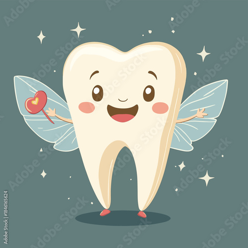 Groovy tooth fairy character. Flat vector illustration. , vector style simple color