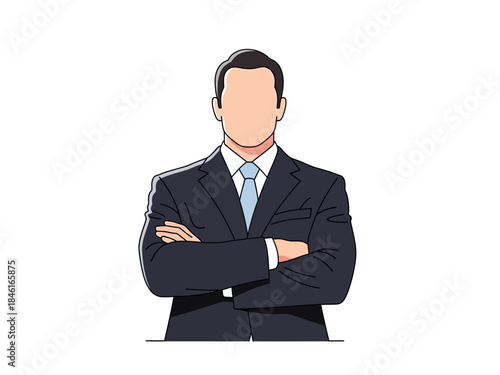 Confident Businessman in a Suit with Arms Crossed Illustration