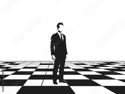 Monochrome Man A Silhouette in a Checkered World