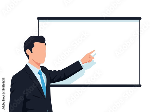 Business Professional Pointing at Blank Presentation Screen Visual Communication
