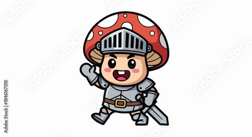 Playful Cartoon Mushroom Knight Character Wielding A Sword In Colorful Fantasy Style