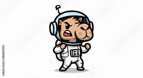 Playful Cartoon Animal Character in Astronaut Suit Exploring Outer Space Adventure