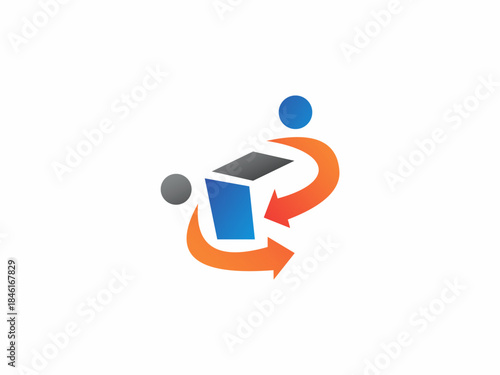 Business collaboration and teamwork logo icon with box and arrows.