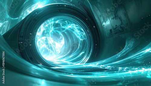 Fototapeta Naklejka Na Ścianę i Meble -  Abstract blue energy vortex with swirling light and motion.