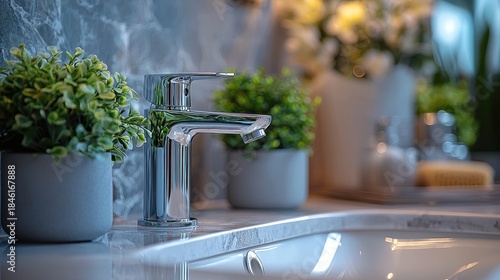 Modern chrome faucet bathroom sink