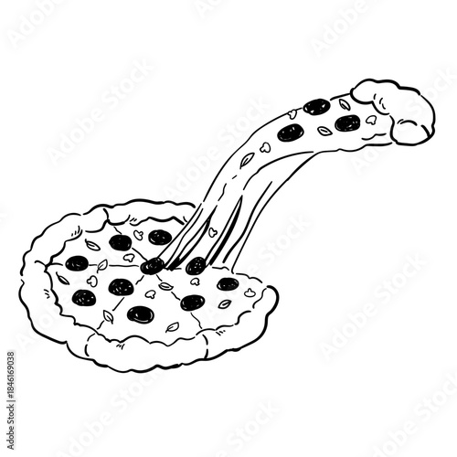 Hand-Drawn Pizza with Stretched Cheese Illustration
