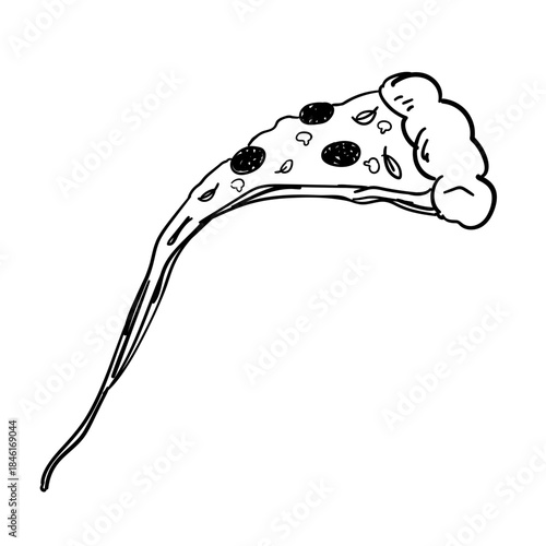 Hand-Drawn Pizza with Stretched Cheese Slice Illustration
