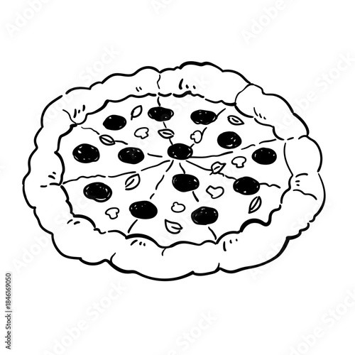 Hand drawn Pepperoni Pizza Illustration
