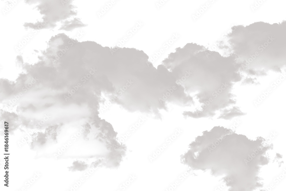 Obraz premium Soft wispy clouds in a light gray hue perfect for atmospheric backgrounds and weather-related designs isolated on a clean white backdrop