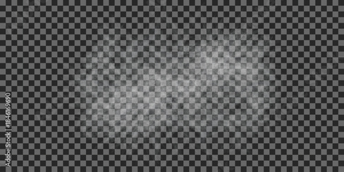 Realistic smoke or fog effect transparent overlay for atmospheric design isolated on checkered background EPS vector