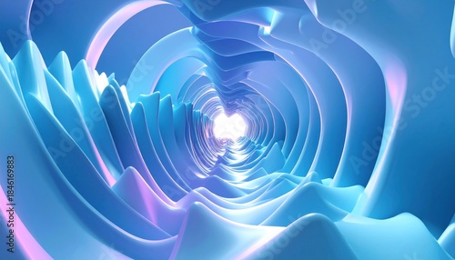 Fototapeta Naklejka Na Ścianę i Meble -  Abstract Blue Tunnel: 3D Rendered Perspective, Smooth Curves, Glowing Light.