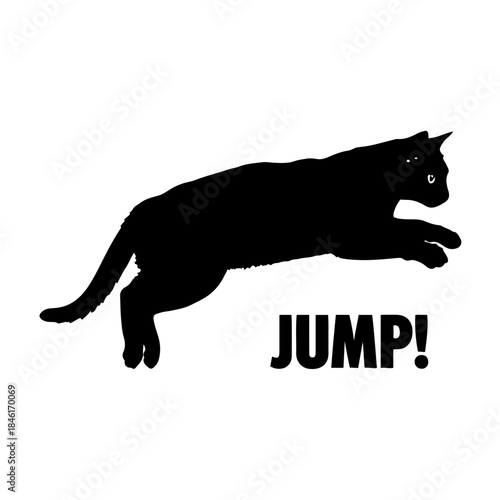 A black cat silhouette captured mid-air in a powerful jump pose isolated on transparent background
