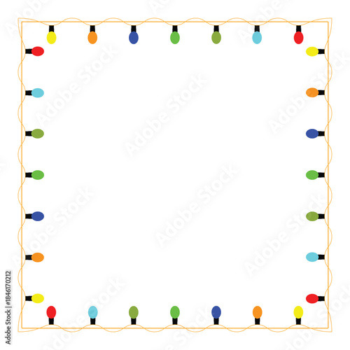 Colorful string of Christmas lights forming a square border festive decoration for holiday greetings and winter celebrations EPS vector