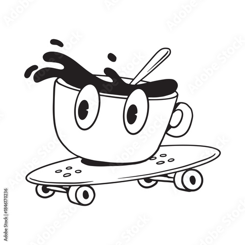 skater coffee mascot character illustration. hand drawing style isolated background