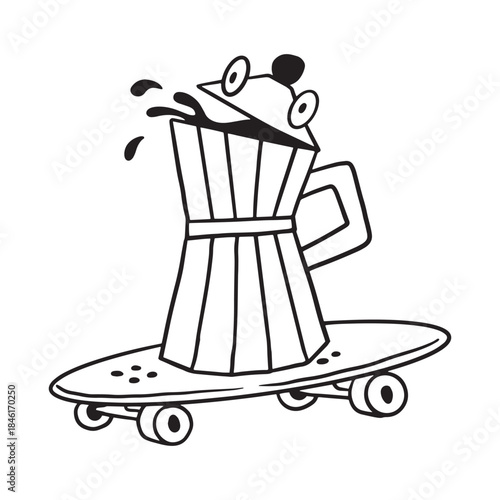 skater coffee mascot character illustration. hand drawing style isolated background