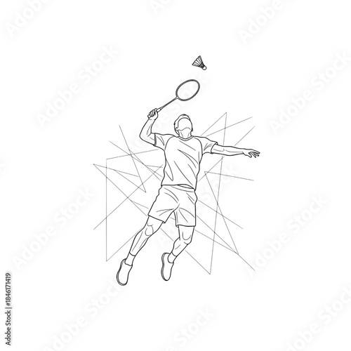 Badminton player in dynamic action, executing a powerful jump smash with precision.