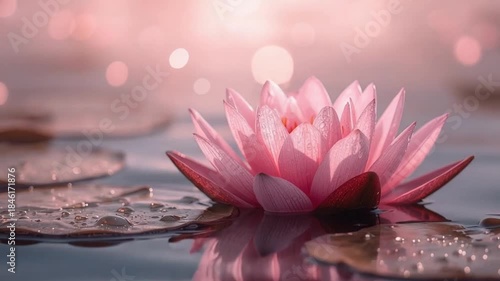Pink Lotus Floating on Water for Vesak Buddha Day Offering
