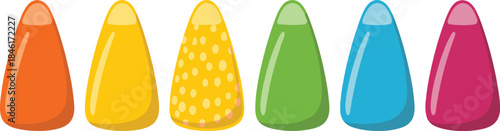 Colorful candy corn set, bright sweet treats, assorted vibrant jelly candies illustration, festive confectionery design elements for holiday, dessert decoration graphics