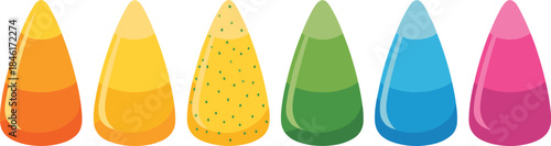 Colorful candy corn set, bright sweet treats, assorted vibrant jelly candies illustration, festive confectionery design elements for holiday, dessert decoration graphics