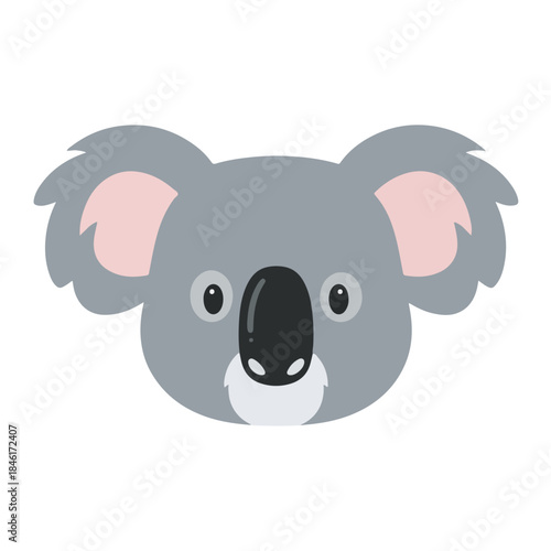 A charming flat design illustration of a cute grey koala bear head looking forward isolated on transparent background
