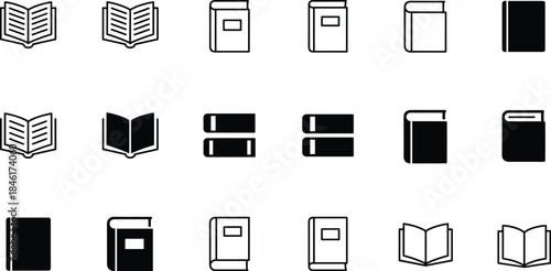 book icons, open book, closed book, stacked books, book graphics, library symbols, reading design, education icons, publishing elements, UI assets