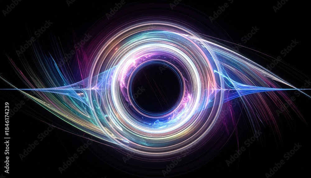 Obraz premium Abstract depiction of a black hole with vibrant light rings.