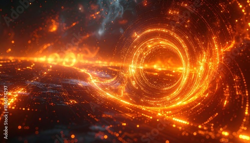 Abstract Glowing Energy Vortex: Futuristic Digital Art with Orange Light Trails.