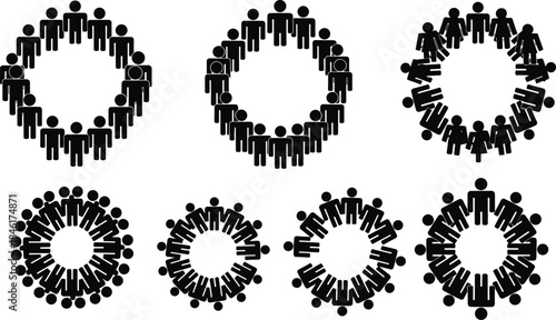 Teamwork unity circle, community connection concept, people holding hands in round formation, social cooperation design, vector illustration, diversity, support, togetherness symbol.