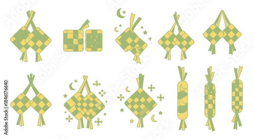 A delightful collection of traditional ketupat illustrations, symbolizing festive joy and culinary heritage for Islamic holiday celebrations and cultural events