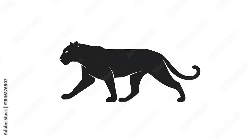 Naklejka premium Black panther silhouette stalking forward, isolated on a white background for branding use.