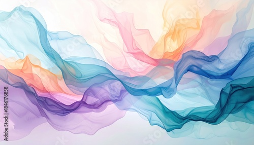 Abstract Fluid Art: Colorful, Flowing, Ethereal Waves on White Background