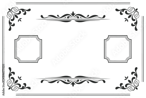 Elegant black and white decorative frame with floral and geometric details