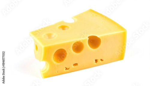 A Wedge of Swiss Cheese with Holes on White.